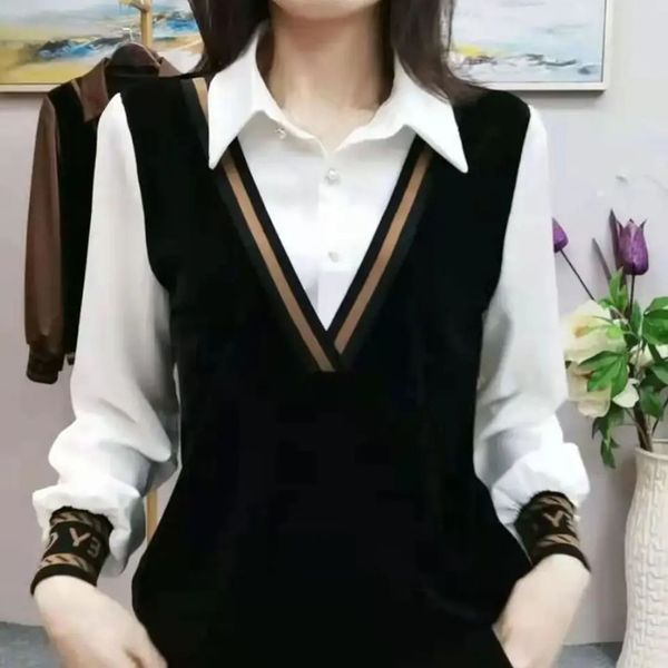 Blusas de mujer Blusa de moda para mamá Nueva Corea Primavera Dos camisas falsas Tops Ropa de mujer Jersey Cuello cuadrado Inferior 4XL 231209