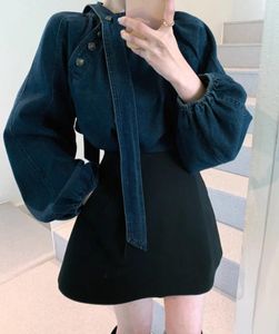 Blouses pour femmes Moyizif coréen Instagram chemise 2024 printemps style rétro col rond design sens cravate noeud chemises en jean haut vêtements féminins