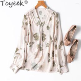 Blouses pour femmes Mulberry Real Silk Shirt Spring Summer Clothes Fashion Shirts For Women 2024 V-Neck Elegant Top Female Longue manche