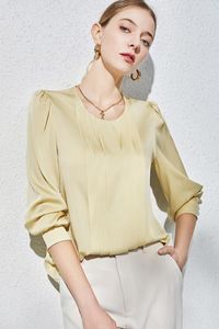 Blusas femininas top de seda amora francês romântico amarelo brilhante camisa 19 mm feminina