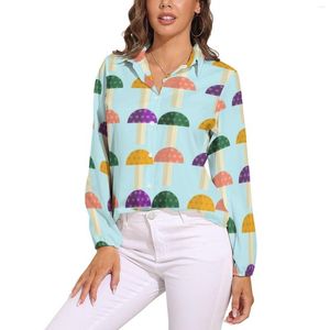 Damesblouses Paddenstoel Platte Blouse Leuke Paddestoelen Vintage Design Dames Casual Shirt Met Lange Mouwen Lente Oversized Tops