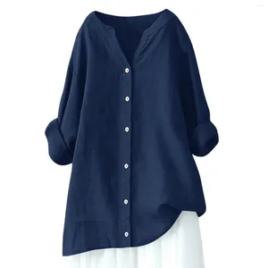 Blouses pour femmes Blouse en mousseline Elegant Plain T-shirt V Linon de cou avec des boutons Summer Coton Shirts Oversize