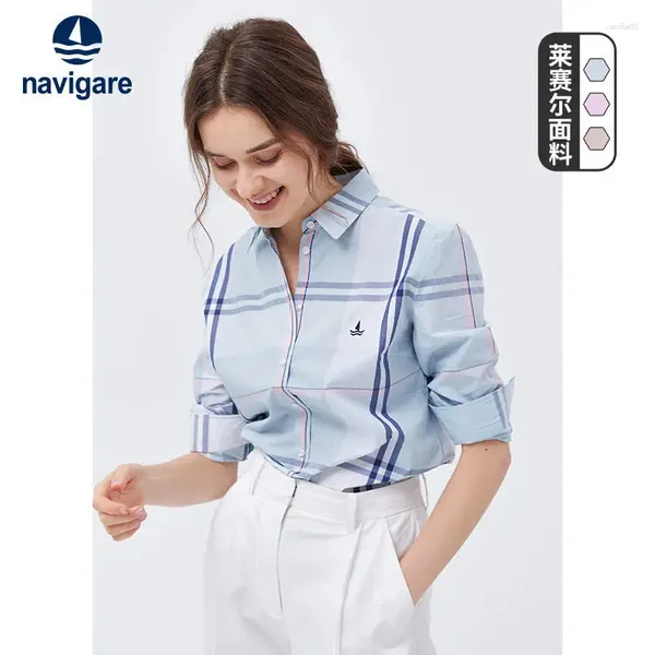 Blouses pour femmes Navigare Italien Small Sailing Plaid Shirt 2024 Printemps et automne haut de gamme Tops décontractés à manches longues pour femmes