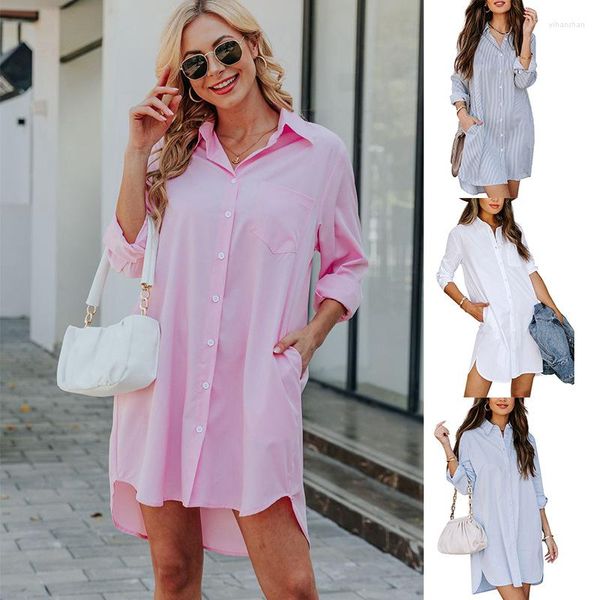 Chemisiers pour femmes bleu marine rayé chemise boutonnée femmes printemps été décontracté ample à manches longues haut dames Cardigan chemisier veste Streetwear