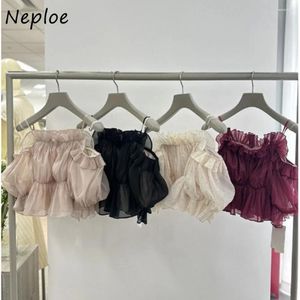 Dames blouses neplooe verse puff mouw schuine streepje nek chiffon blusa's ruches slanke fit off schouder all-match shirt Japan zoete dot top