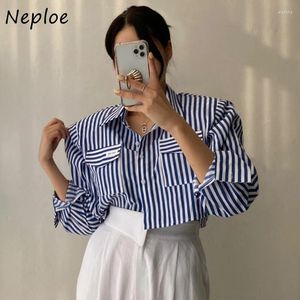 Chemisiers Femme Neploe coréen Chic Niche Simple revers contraste rayure Femme 2024 automne ample décontracté polyvalent à manches longues chemises