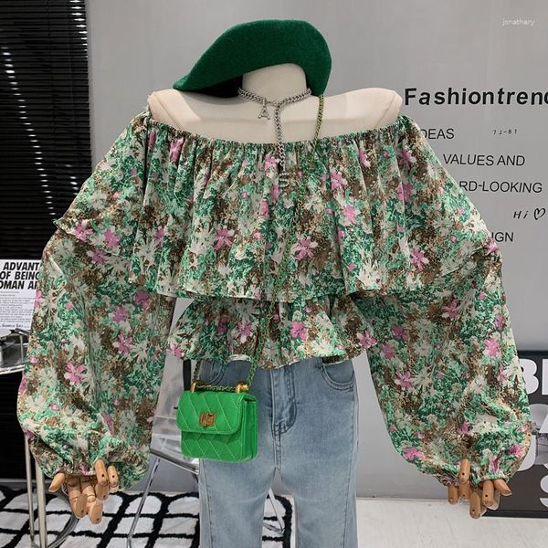 Blusas de mujer Ropa de diseño de nicho 2023 Primavera Moda Chica Dulce fuera del hombro Camisa de gasa Top de manga larga