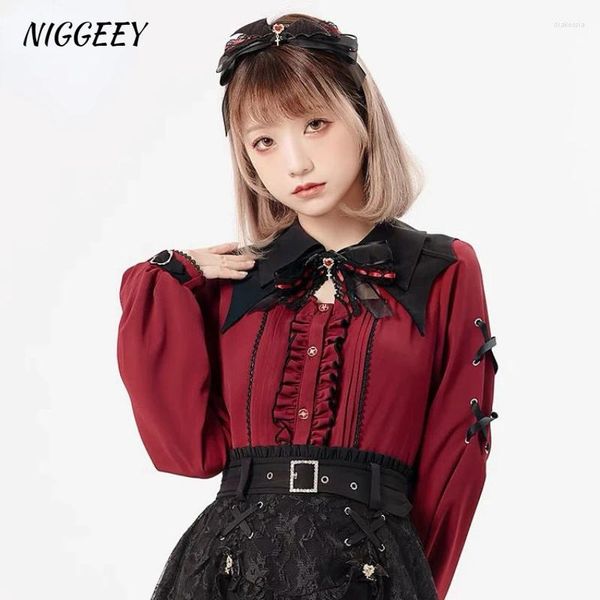 Blouses pour femmes niggeey harajuku gothic lolita chemise japonaise y2k esthétique de dentelle de dentelle
