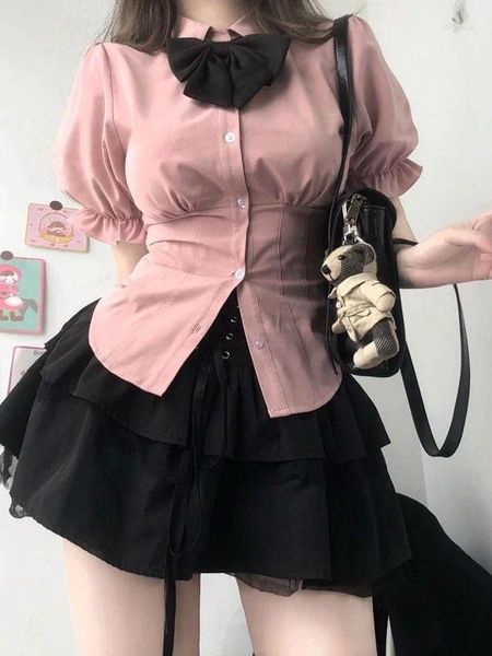 Blouses Femmes Niggey Sexy Blanc Femmes Chemise De Mode Coréenne Chic Harajuku Preppy Élégant Japonais Casual JK Slim Y2k Mignon Tops Femme