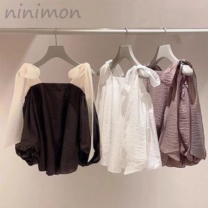 Blouses des femmes Ninion élégant chemise élégante à l'épaule femme Summer Vintage Lantern Sleeve Bowknot Top à un col