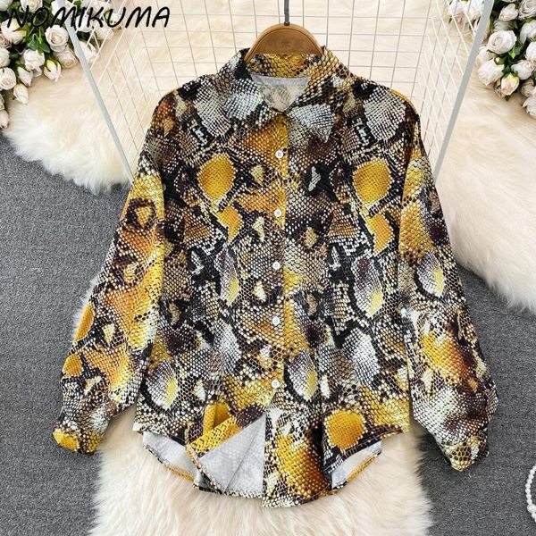 Blusas de mujer Nomikuma 2023 primavera otoño coreano elegante cuello vuelto estampado casual Tops mujer moda manga larga Blusas camisa