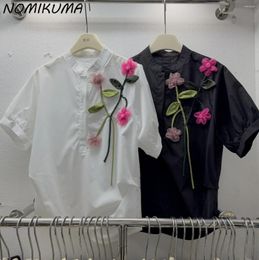 Blouses des femmes Nomikuma 2024 printemps été chic kroean fleur shirts causal stand cou purover tops fashion camisas mujer
