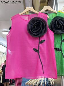 Blouses des femmes Nomikuma 2024 Summer en trois dimensions décoration de fleur rond