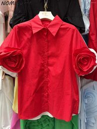 Blouses pour femmes Nomikuma Français Fleur 3D Fleur Shirt à manches courtes 2024 Chloue de style coréen printemps / été Camisas de Mujer
