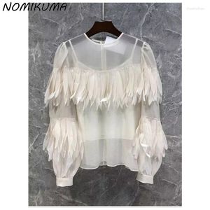 Blouses pour femmes Nomikuma French Petal Patal Patchwork Lantern Sheiry Shirt for Women in Spring 2024 Corée de niche coréenne Elegant Ladies Top