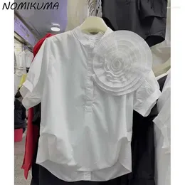 Bloses de mujer Camisa Nomikuma Camiseta de manga corta Flor de placa tridimensional 2024 Summer Ruffle Edge Patchwork Nicho French Top