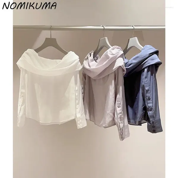 Blusas de Mujer Nomikuma, blusa de verano con hombros descubiertos, Tops para Mujer, camisas de estilo japonés 2024, Blusas elegantes sexis de manga larga sin tirantes para Mujer