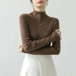 Blouses pour femmes Chemise non transparente Élégant Pull en tricot à col mi-haut Coupe ajustée Texture douce Chaleur décontractée pour l'automne hiver Lady