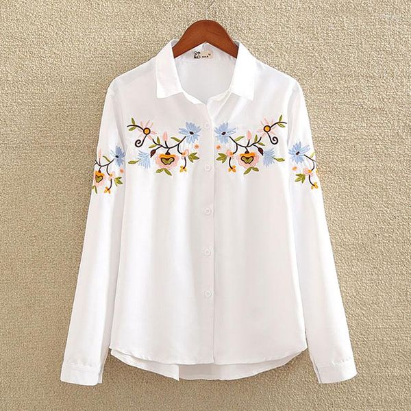 Blusas de mujer Nvyou Gou 2023, blusa bordada Floral, blusa blanca ajustada para mujer, camisas de oficina de manga larga para mujer de talla grande