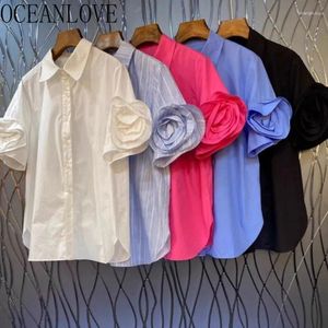 Blouses des femmes Oceanlove 3d Flowers Shirtsblouses Solid vintage coréen Fashion Chic Blusas Feminina Elegant Loose Spring été