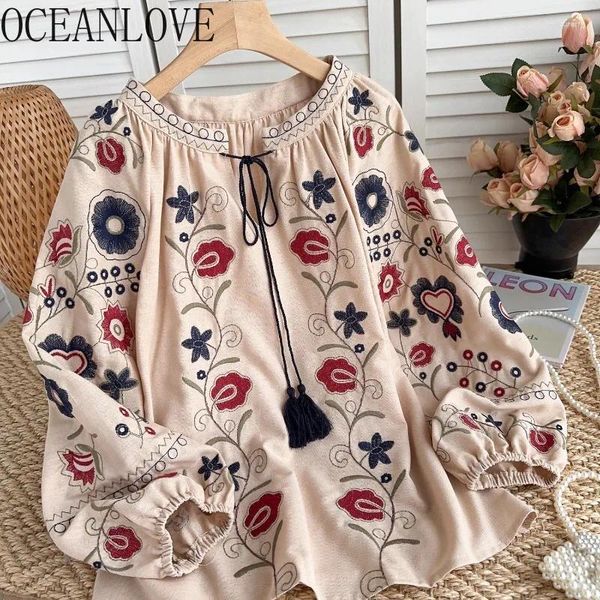 Blouses des femmes Oceanlove Bohemia Broidered Floral Women Tops Vintage Spring Summer Beach Style Blusas Mujer Fashion Sweet Camisas