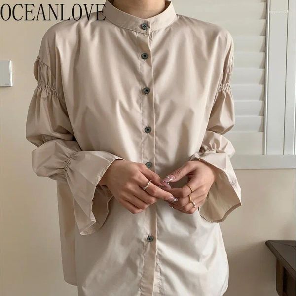 Blouses pour femmes Oceanlove Style japonais Shirtsblouses Stand Collar Lancer Sleeve Spring Summer Blusas Fashion Elegant Retro Camisas