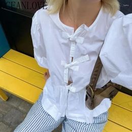 Blouses pour femmes Oceanlove Puff Sleeve Vintage Femmes ShirtsBlouses Spring Summer Bows Sexy Blusas Mujer Camisas courtes