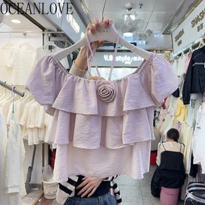 Blouses des femmes Oceanlove Slash Neck Femmes Shirtsblouses 3d Fleurs Ruffles Puff Sleeve Sweet Blusas Feminina Spring Summer Corée Camisas