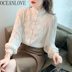 Damesblouses OCEANLOVE Coltrui Kant Dames Shirtsblouses Geborduurd Koreaanse Mode Blusas Feminina Vintage Dikke Fleece Ropa Mujer