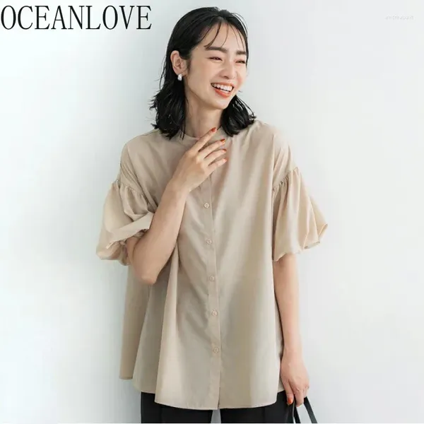 BLUSAS FURANAS OCEELLOVE Mujeres Blouses Solid Spring Summer Estilo japonés Elegante Blusas Mujer Fashion Retro Camisas simples