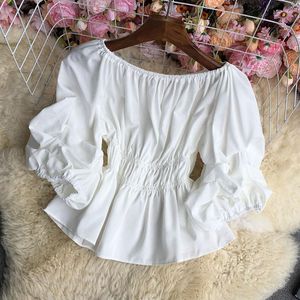 Blouses Femmes Hors Épaule Top Coréen Crop Femmes Kimono Femme Dames Tops Chemise Blanche Rose Blusas Mujer De Moda 2023 Vêtements De Mode