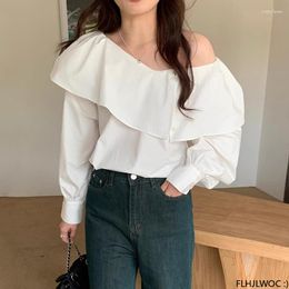 Blouses pour femmes Hors épaule Tops Design Femme 2023 Automne Manches longues Casual Japon Filles Rayé Volants Rétro Vintage Blouse Chemises