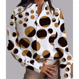 Damenblusen Büro Koreanische Polka Dot Shirts Frauen Casual Einreiher Frühling Umlegekragen Lose Langarm Schicke Bluse XL-5XL