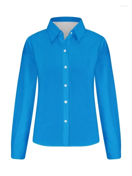 Blusas de mujer Camisa de oficina para mujer Primavera Otoño Blusa blanca con botones de manga larga Top de trabajo para mujer Camisas informales de color sólido para mujer 2023