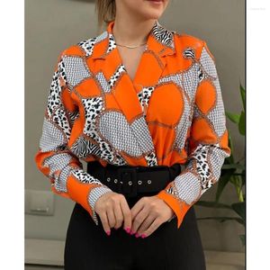 Blusas para mujer Camisas de temperamento para mujer de oficina 2023 Otoño Cuello con muescas Camisa de manga larga con estampado de leopardo Camisa informal para mujer Tops rosas