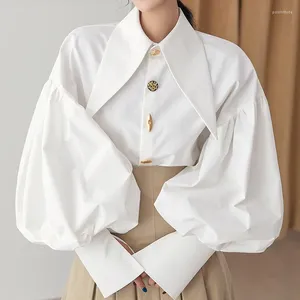 Blouses pour femmes Bureau dame Blouse lanterne ample à manches longues chemise blanche femmes coréen bas Blusas Mujer De Moda 2024 femmes dessus de chemise