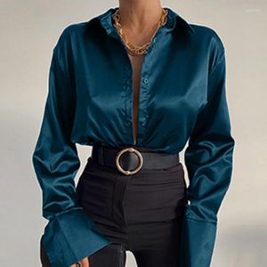 Women's Blouses Office Lady Long Sleeve Shirt Vintage Satin Blouse Fashion Women Tops Herfst Down Collar Loose Deskleding Blusas 22717