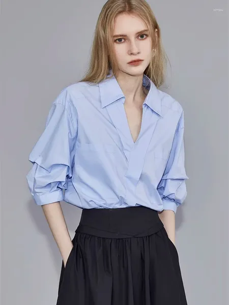 Bourse des femmes Boîtes à la dame surdimensiaine coton Femme Femme 2024 Summer Half manche Reprod Down Collar Shirts White Pocket Work Blouse Femme