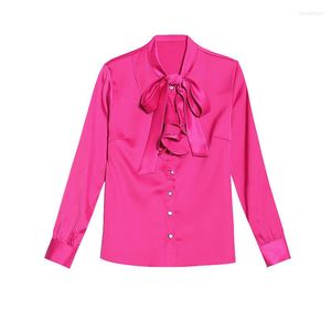 Blusas de mujeres Office Lady Satin Shirts Women Ruffles Full manga Work Wear Tops