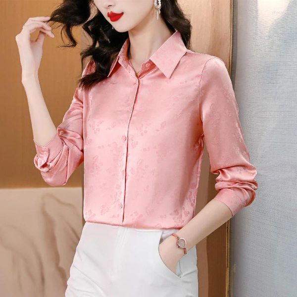 Blouses pour femmes bureau dame chemises Satin femmes Blouse printemps automne vêtements soie femmes hauts décontracté à manches longues vêtements de travail