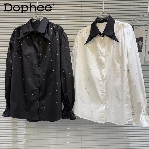 Blouses pour femmes Bureau de blouse blanche Tops 2024 Spring Double-couche collier étoilé Forage à manches longues