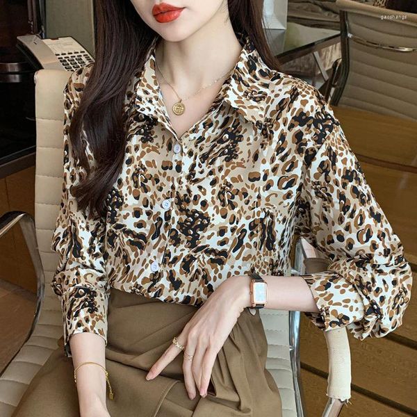 Blusas de mujer Camisas de oficina para mujer 2024 manga larga de moda Ropa de Trabajo Casual estampado de leopardo camisa de otoño ropa de calle Camisas E Blusas