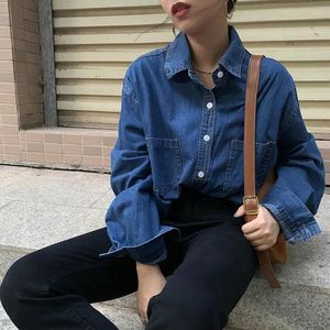 Blouses pour femmes ohryiyie grande taille 5xl Fashion Loose Denim Blouse Femme 2024 Printemps automne à manches longues Shirt Office Lady Blue Tops