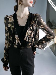 Blouses de femmes oiinaa t-shirt pour femmes Tops Chic Designer Mesh Tissu imprimé Blouse floral mode Lady Lantern SHIRTS SIGHTS TOP