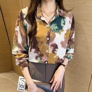 Blouses Femme Peinture à l'huile Motif Chic Femmes Chemisier Lolita Tops Vêtements Blancs Français Mousseline de Soie Chemise Haute Grande Taille Manches Longues