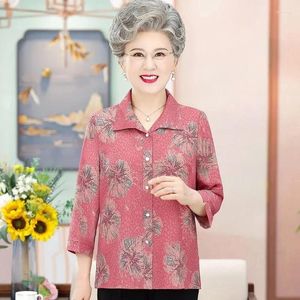 Blouses pour femmes vieille dame sept points manche de grande taille de chemise de grande taille Coupez les vêtements d'été pour les personnes âgées d'âge moyen Chemisier de style mince