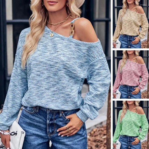 Blouses pour femmes T-shirt épaule Lady Top Soft Top Blouse hremptable Fit Fit Long Sleeve pour le printemps automne