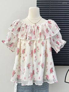 Blouses pour femmes Col de collier Femme plus taille douce petite fleur Sweet Flower Femme 2024 Tops à manches longues à la mode du printemps