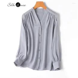 Blusas de mujer Diseño original Cierra cenicienta Azul solo capas en V doble Qiao Natural Mulberry Silk Camisa de moda (doble cuerpo)