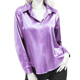 Blouses Femmes Oversize Soie Femmes Chemises Solide Uni Violet Vert Blanc Noir Rouge Bleu Rose Jaune Or Blouse Casual Business Tops Barry